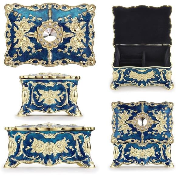 Vintage Jewelry Box, Small Enameled Trinket Box Organizer, 3.7x 2.7x 2 inch - Picture 4 of 7